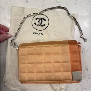 Vintage Satin Chanel Chocolate Bar Mini Shoulder Bag